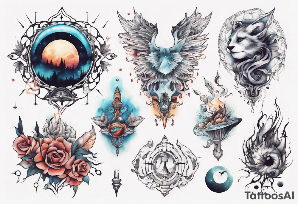 Design a surreal or dreamlike tattoo to cover my chest. Include elements that evoke a sense of fantasy and imagination, creating a captivating and otherworldly design. tattoo idea