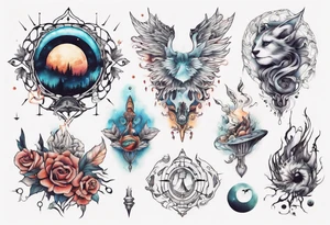 Design a surreal or dreamlike tattoo to cover my chest. Include elements that evoke a sense of fantasy and imagination, creating a captivating and otherworldly design. tattoo idea