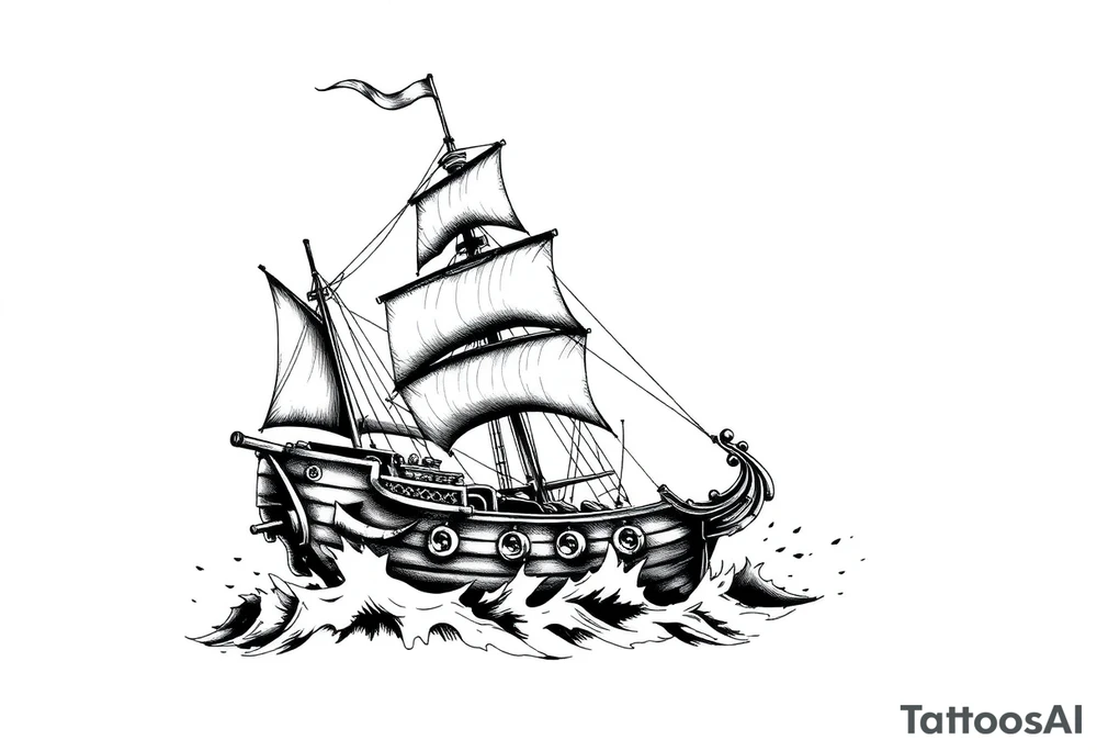 pirate ship in stormy sea. tattoo idea