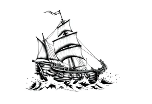 pirate ship in stormy sea. tattoo idea