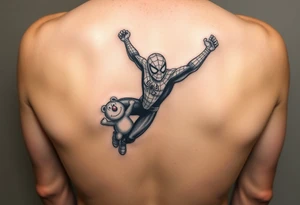 spiderman swinging from a web saving elmo tattoo idea