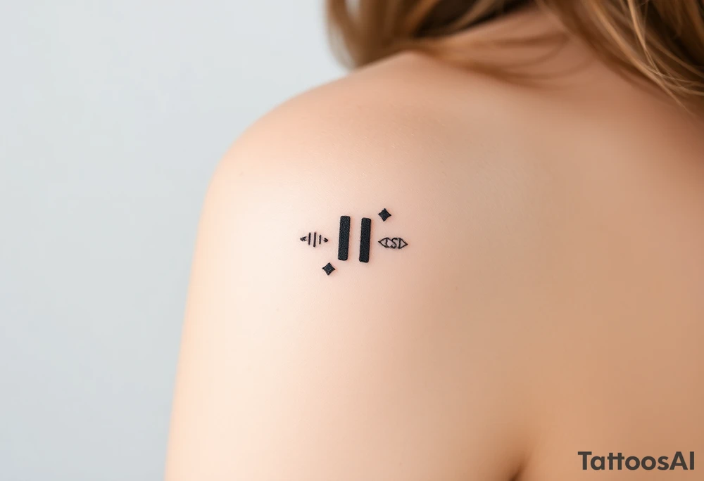 Line tattoo scene with play symbol, pause symbol, stop symbol, rewind symbol, mental health awareness tattoo idea