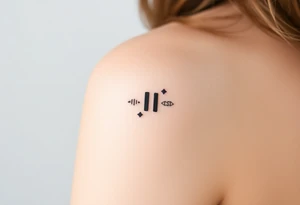 Line tattoo scene with play symbol, pause symbol, stop symbol, rewind symbol, mental health awareness tattoo idea