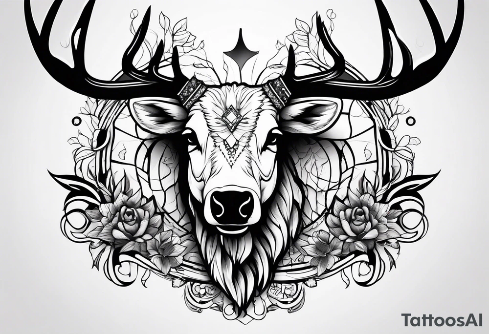 A crow on a elk skull tattoo idea