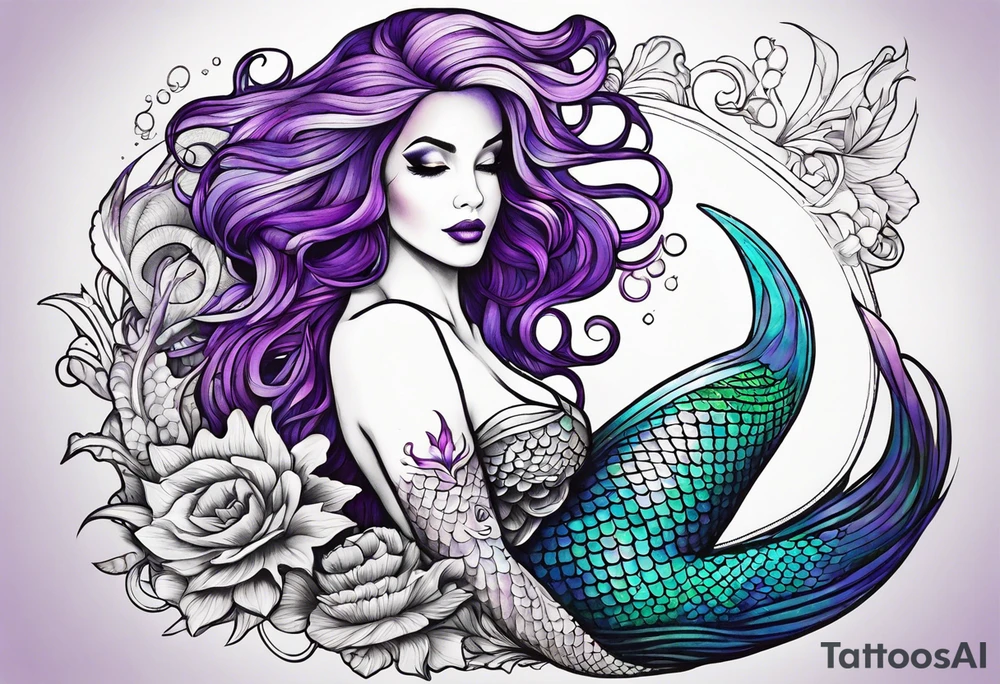 Mermaid with purple hair tattoo idea