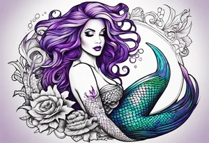 Mermaid with purple hair tattoo idea