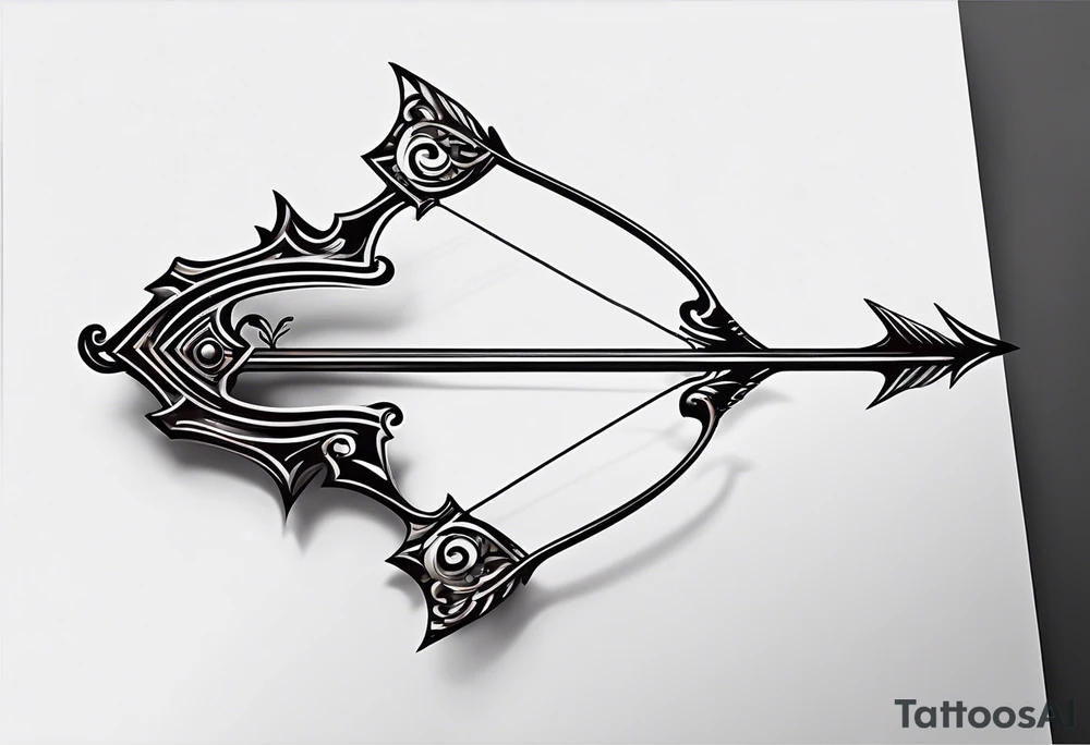 A loaded bow with 2 arrows. minimalist and clean, even abstract. tattoo idea