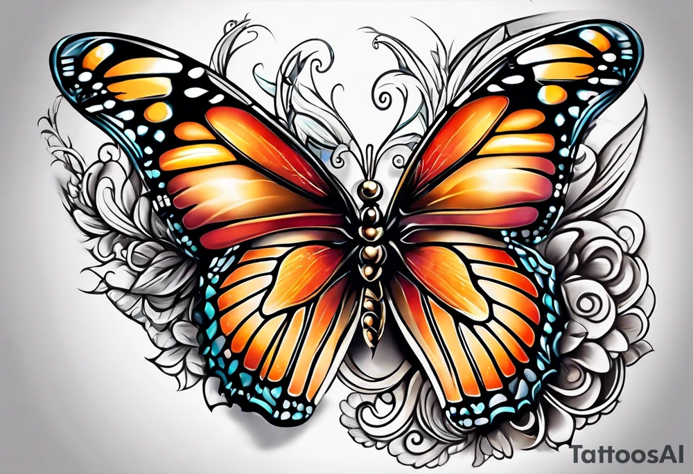 Half butterfly with one Angel wing tattoo idea