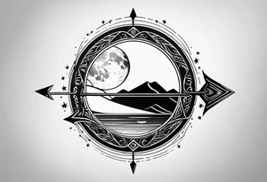 moon fine linework arrow tattoo idea