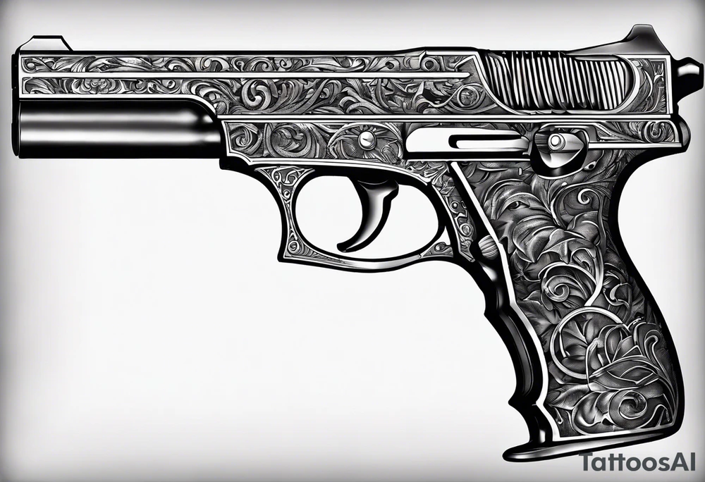 A gun with the word 'Revolverhelden' on the gun tattoo idea