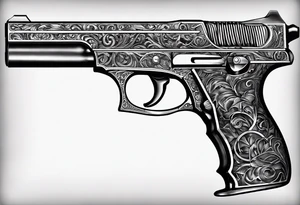 A gun with the word 'Revolverhelden' on the gun tattoo idea