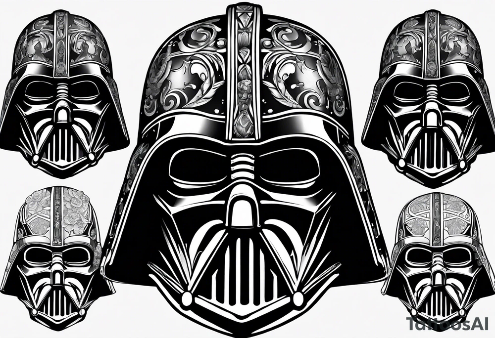 Darth Vader helmet in Roman gladiator style with skulls tattoo idea