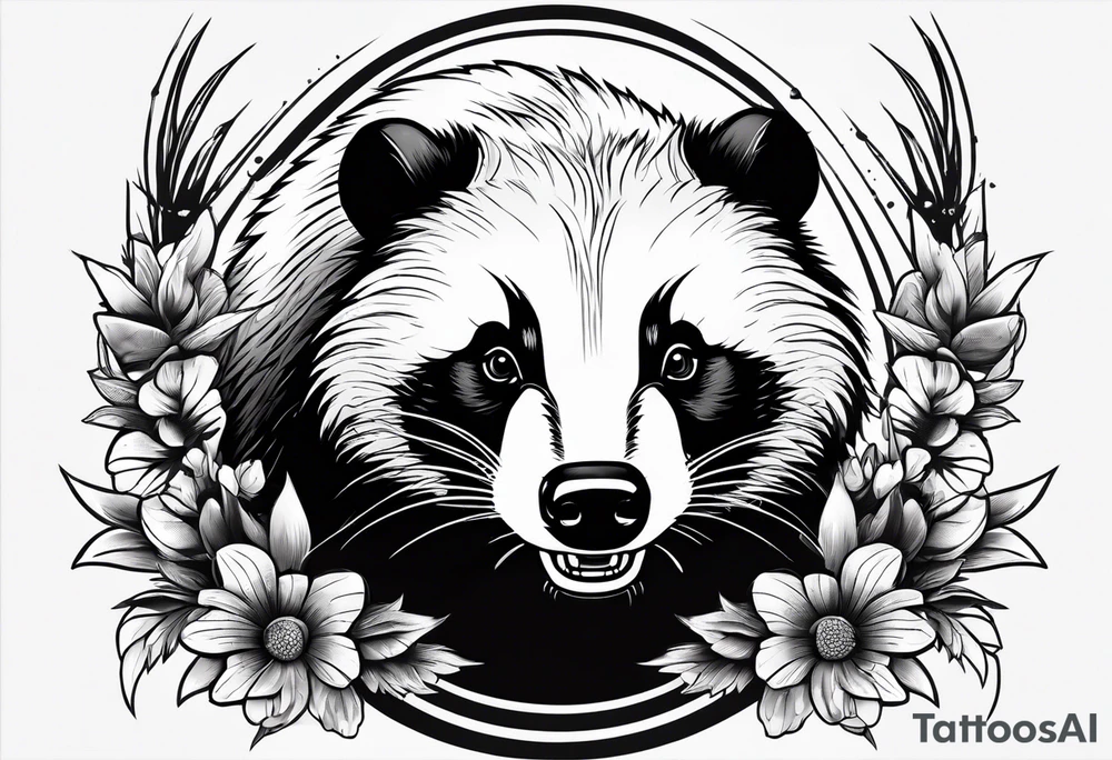 aggressive full body and killer face badger/wolverine with cute smile long nails and attacks like a gladiator tattoo idea