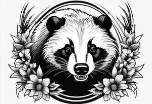 aggressive full body and killer face badger/wolverine with cute smile long nails and attacks like a gladiator tattoo idea