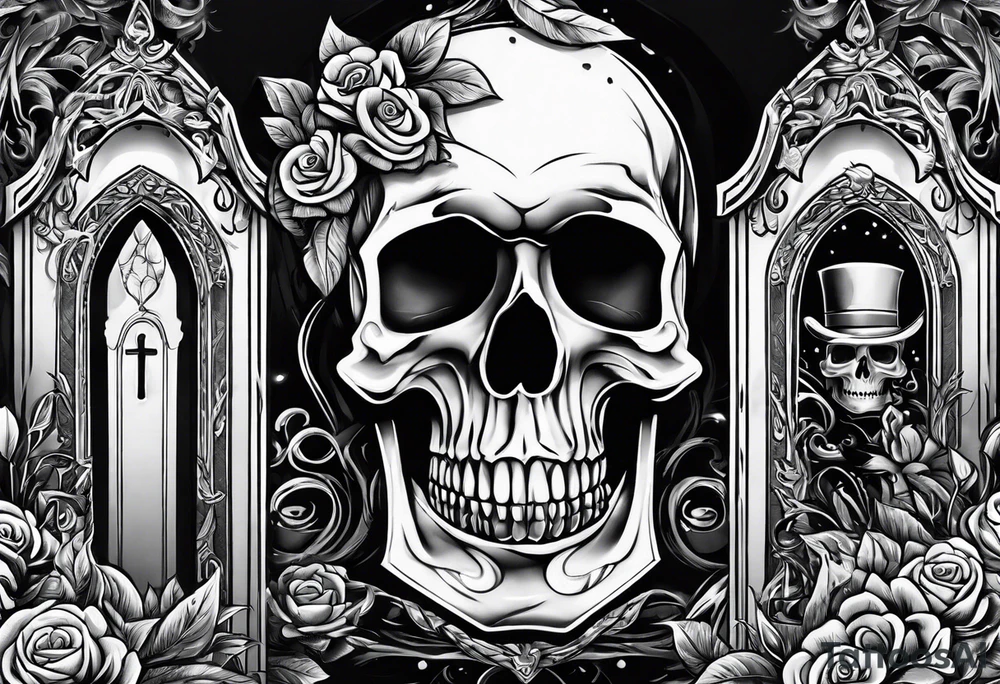 Coffin in graveyard tattoo idea