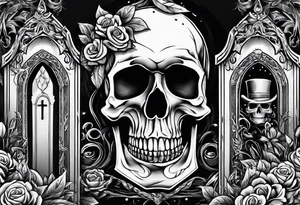 Coffin in graveyard tattoo idea