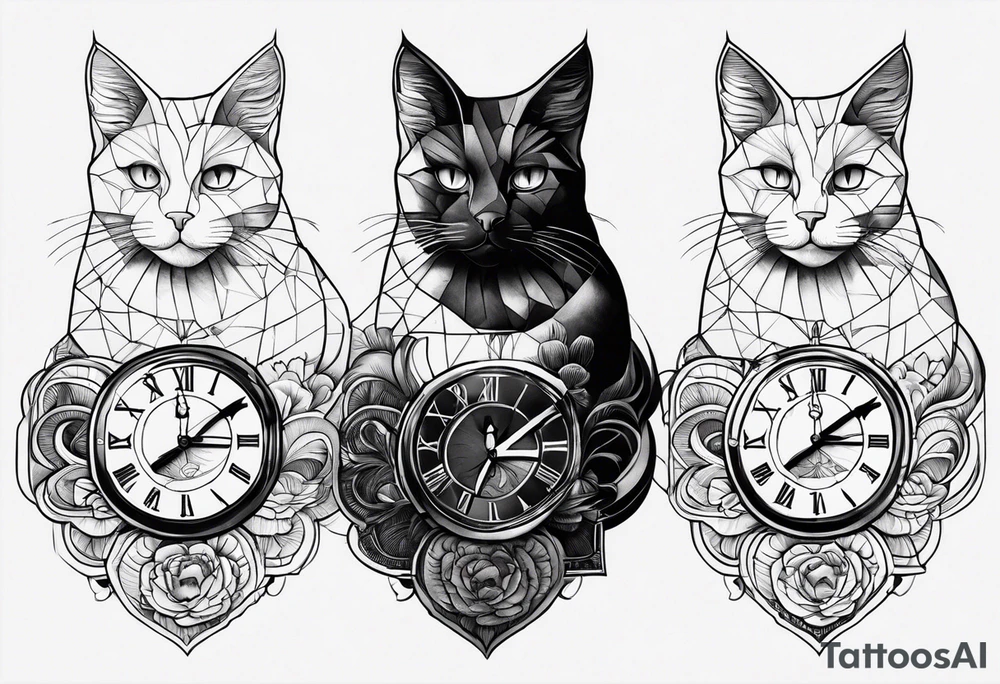 a cat with a clock tattoo idea