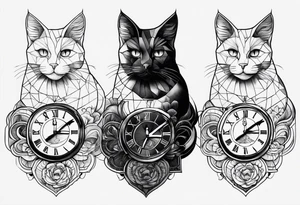 a cat with a clock tattoo idea