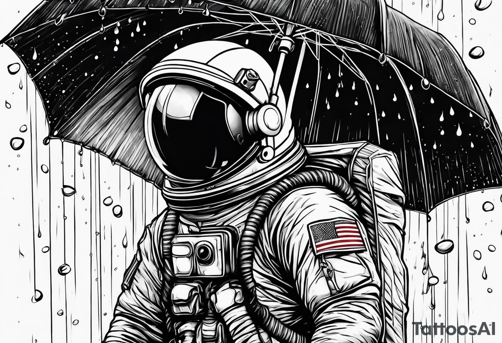 An astronaut holding an umbrella while it's raining tattoo idea