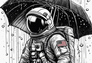 An astronaut holding an umbrella while it's raining tattoo idea