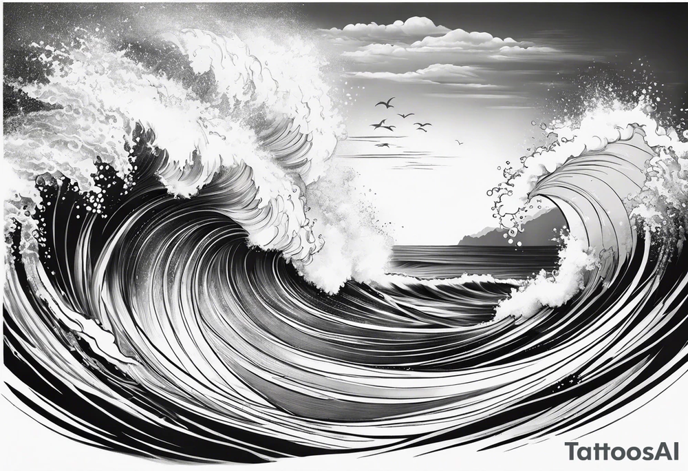 Waves sea beach sky for whole arm sleeve tattoo idea