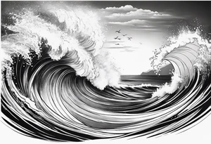 Waves sea beach sky for whole arm sleeve tattoo idea
