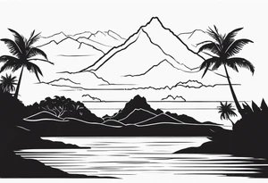 Map of the eastern Caribbean islands with an ocean view of the island mountains across the sea in the background tattoo idea