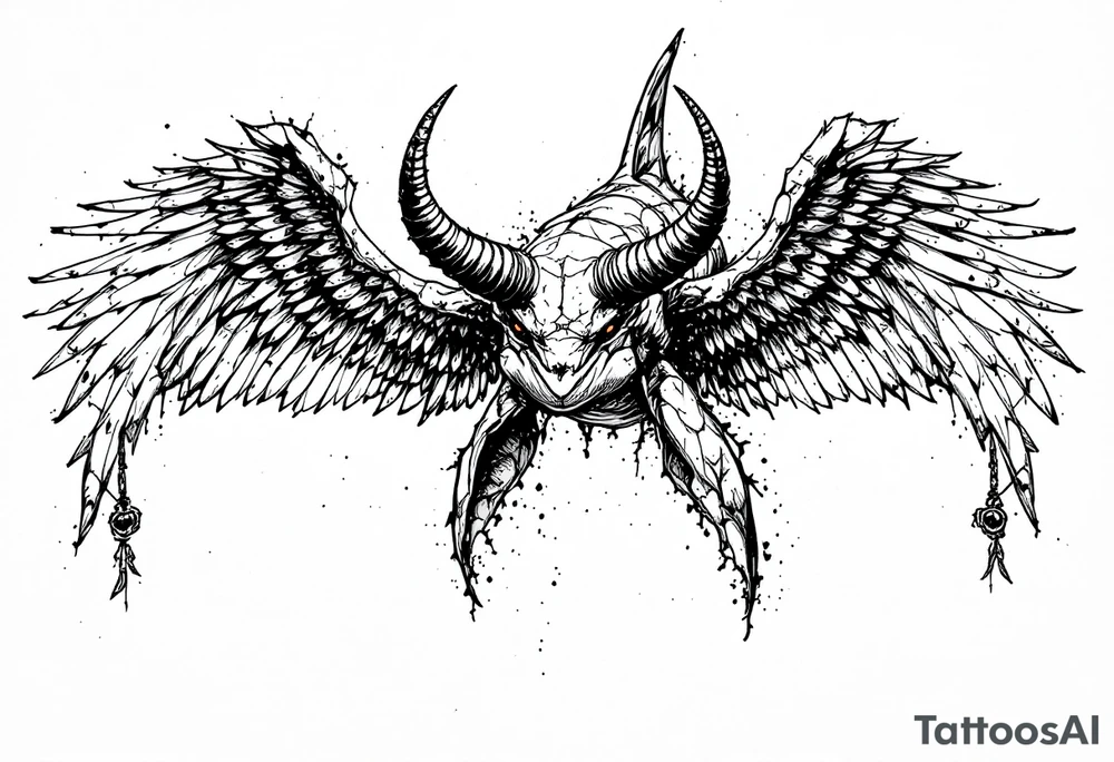 A hieroglyphic, depicting an ancient and gargantuan orca with horns protruding from its forehead and wings that resemble that of a falcons tattoo idea