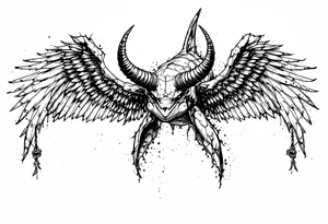 A hieroglyphic, depicting an ancient and gargantuan orca with horns protruding from its forehead and wings that resemble that of a falcons tattoo idea