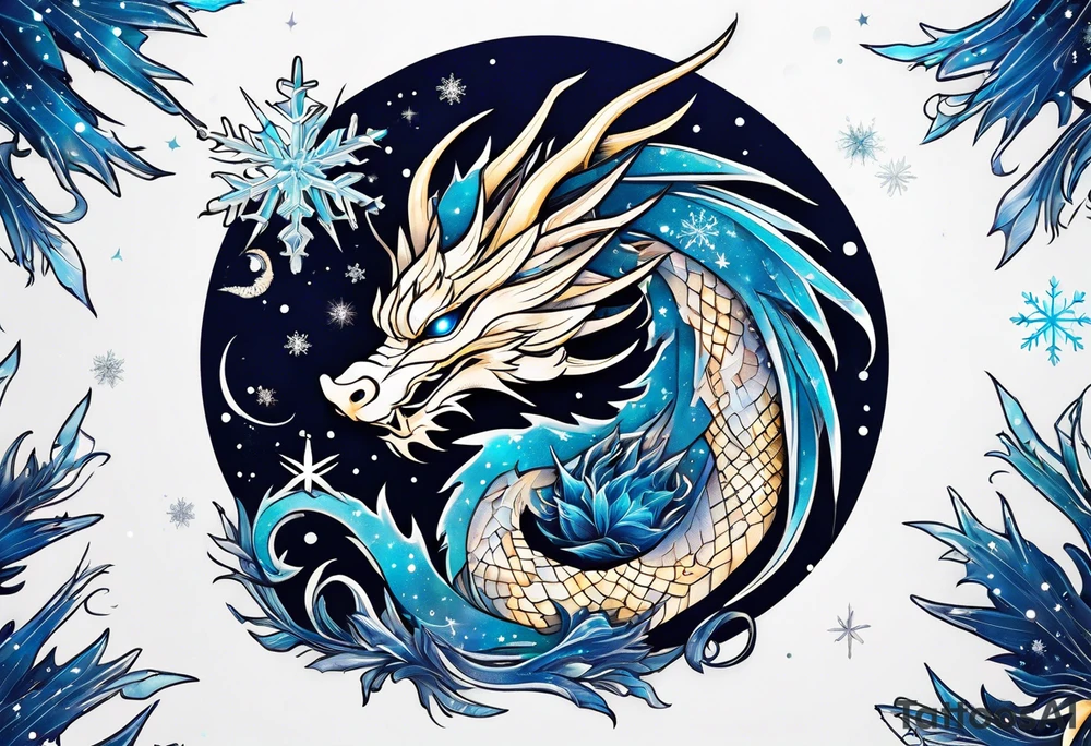Constellation, dragon,snowflake tattoo idea