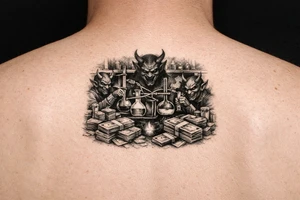 Meth lab with demons and money tattoo idea
