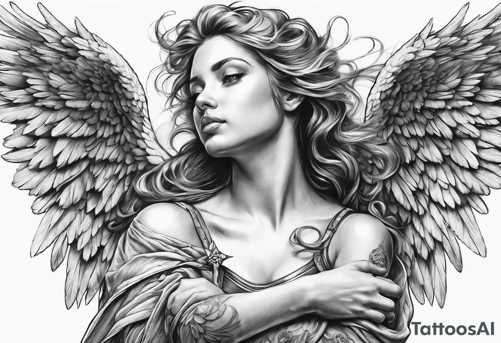 Angel pulling arm back tattoo idea