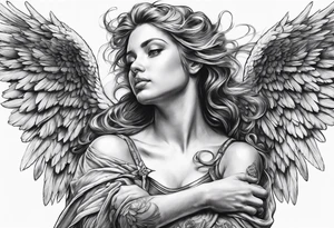 Angel pulling arm back tattoo idea
