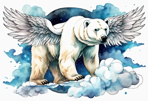 a polar bear with wings surrounded by clouds in the sky tattoo idea