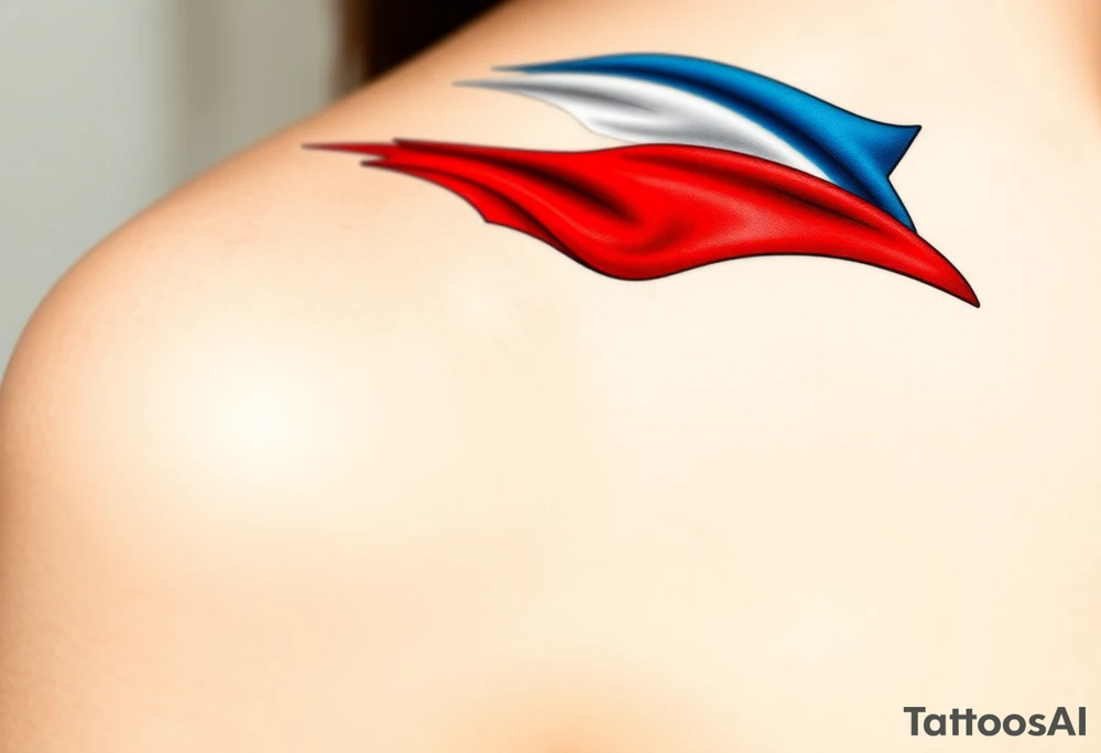 A waving Czech flag with realistic fabric texture, its red, white, and blue colors appearing vibrant and dynamic. tattoo idea