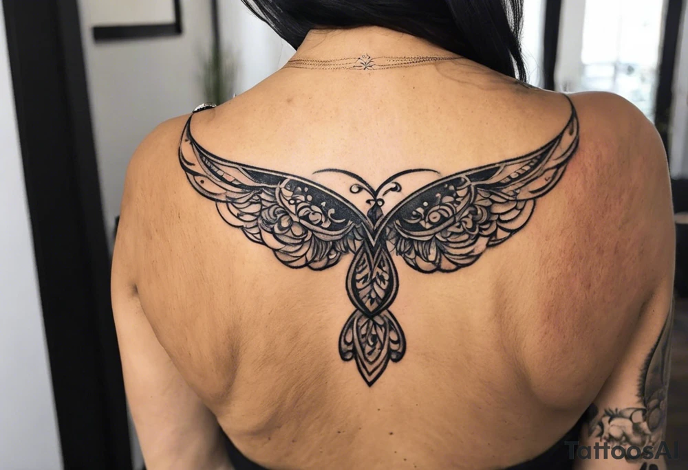 I want a tatoo on my back to show my life journey with a minimalist style. 
. Until January 9,2023, at the age of 45, my life was dark, painful, and repeating patterns of unimaginable trauma and abuse. On January 9, 2023, my current abuser was going to kill me. I had excepted my fate and was ready for it all to stop. However, in a second of time, I chose to live and escaped. After a year a healing my inner child, facing my inner demons and heavy shadow work, my inner child and I found our self worth. We've learned to love and except all that we are, and see the world with fresh eyes. The world is so colorful now. Energies surround us. We are no longer in constant survival mode, and we will spend every second we have left living. tattoo idea