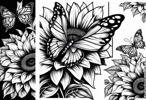 Sunflower and butterfly leg sleeve tattoo idea