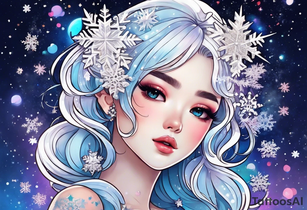 Constellation, kawaii girl , snowflake tattoo idea
