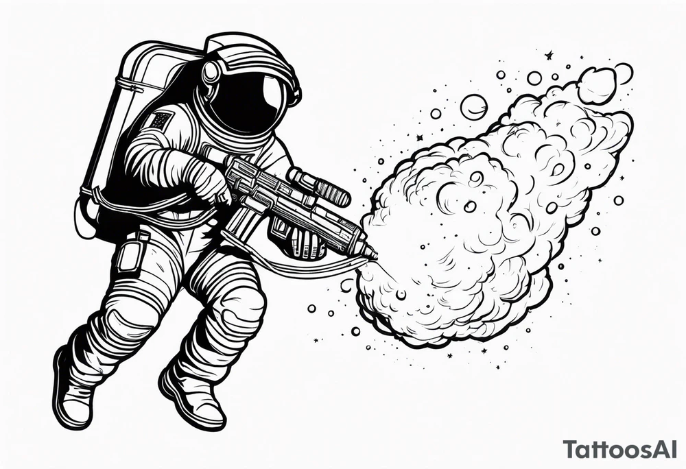 Astronaut laser blasting a asteroid tattoo idea