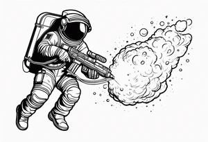 Astronaut laser blasting a asteroid tattoo idea