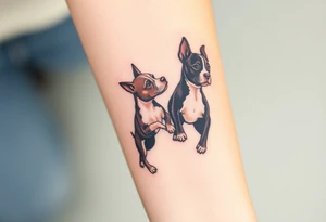 rednose pitbull and black and white blue heeler dogs playing together tattoo idea