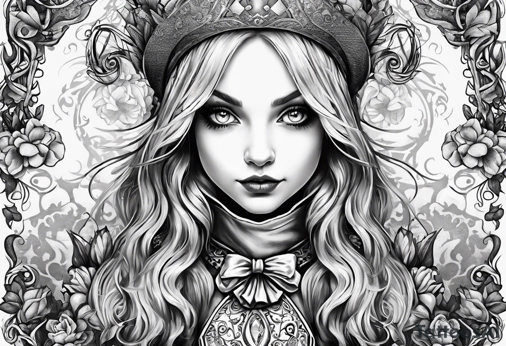 Alice in wonderland, Alice solo facing the viewer tattoo idea