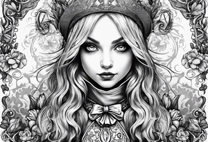 Alice in wonderland, Alice solo facing the viewer tattoo idea