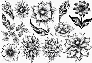 indigenous flower designs along with leaves and big flowers tattoo idea