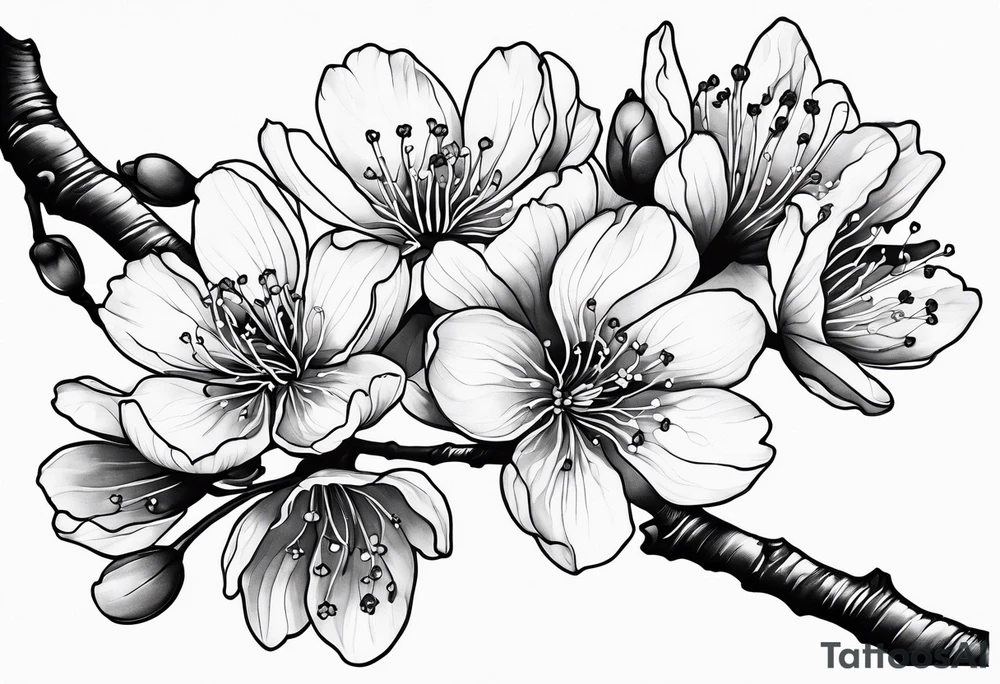 cherry blossoms with buds along branch tattoo idea