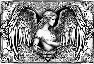 One angel wing and the Name Leah written under in gothic letters. tattoo idea