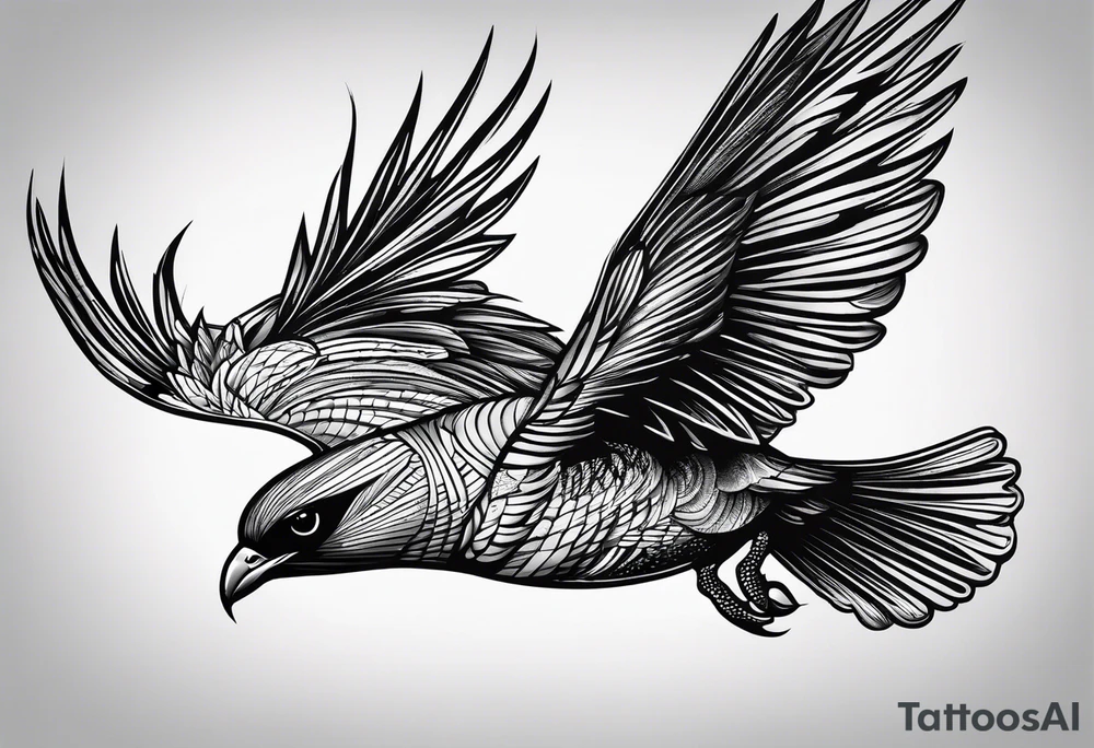 A Soaring bird with the text 1937-2023 underneath it in a simple sketch style tattoo idea