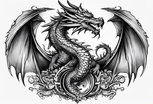 Not scary Dragon broken roman columns tattoo idea