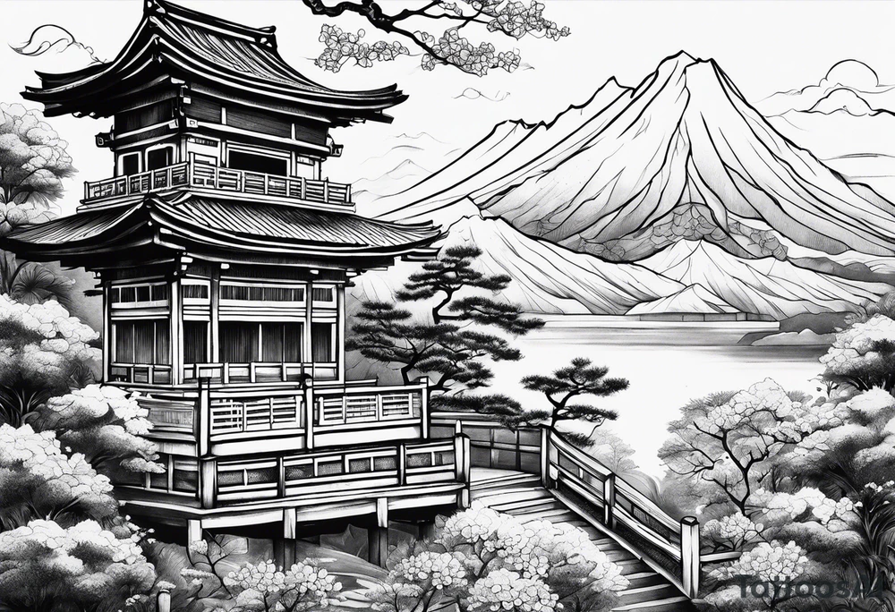 Japanese motives tattoo looking like a scenery tattoo idea