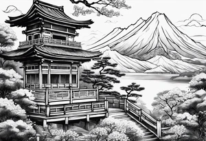 Japanese motives tattoo looking like a scenery tattoo idea